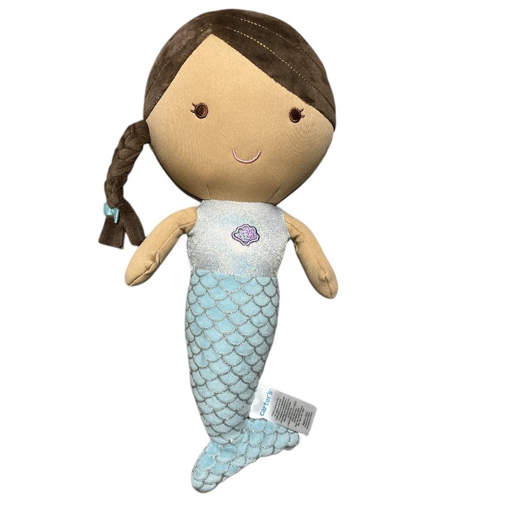 CARTERS Plush Mermaid Doll 13" Baby Toddler Toy Doll Blue Silver Scaly